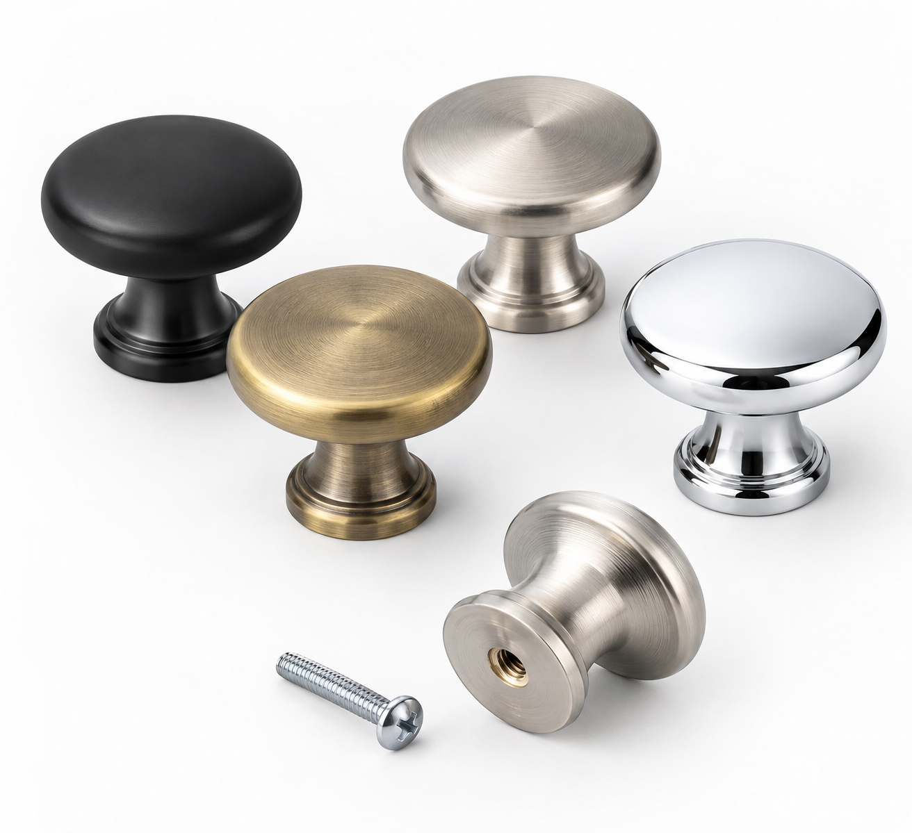 Single-Hole Round Cabinet Knob – Multiple Materials & Finishes